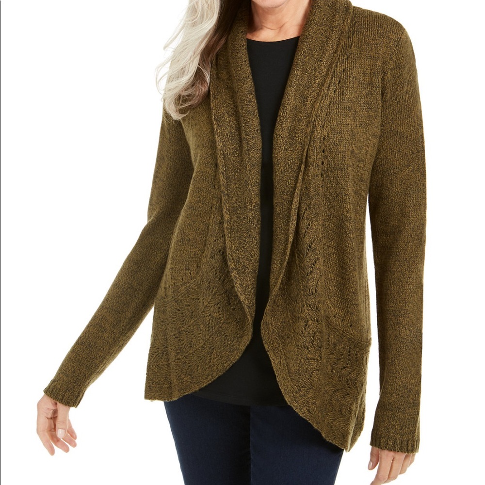 Karen Scott Turbo cardigan, XS, dark olive marl,NWT with tags still attached